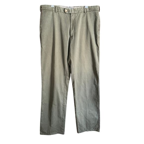 PETER MILLAR | Olive Green Cotton Flat Front Khaki Chino Pants Size 35 x 31 - Picture 1 of 7